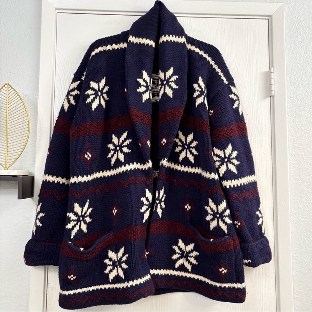 Vintage Ralph Lauren Knit Nordic Snowflake Cardigan Shawl Collar Grandmacore  M